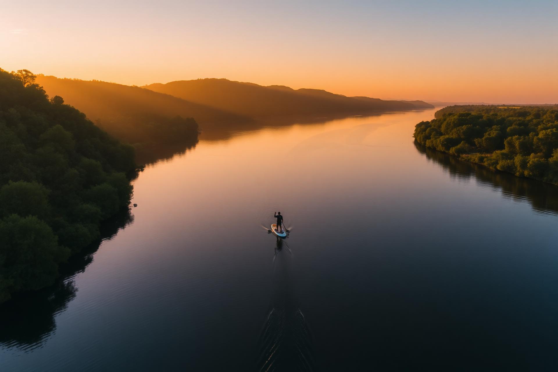 SUP en el río Paraná al atardecer